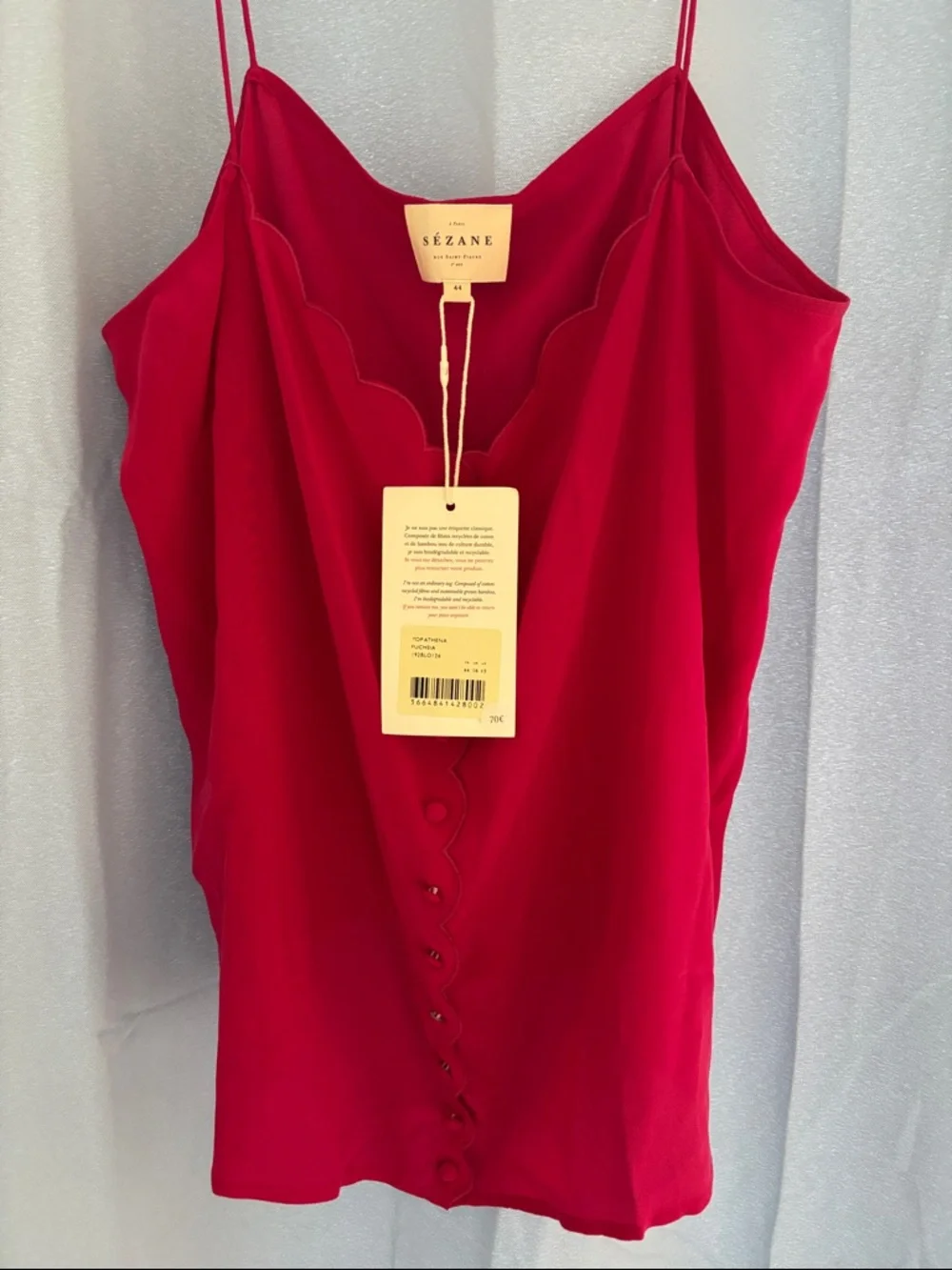 Sezane Fuchsia Scalloped Button Cami - Picture 2 of 2